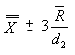 X-double-bar plus / minus 3 x (Mean Range / d2)