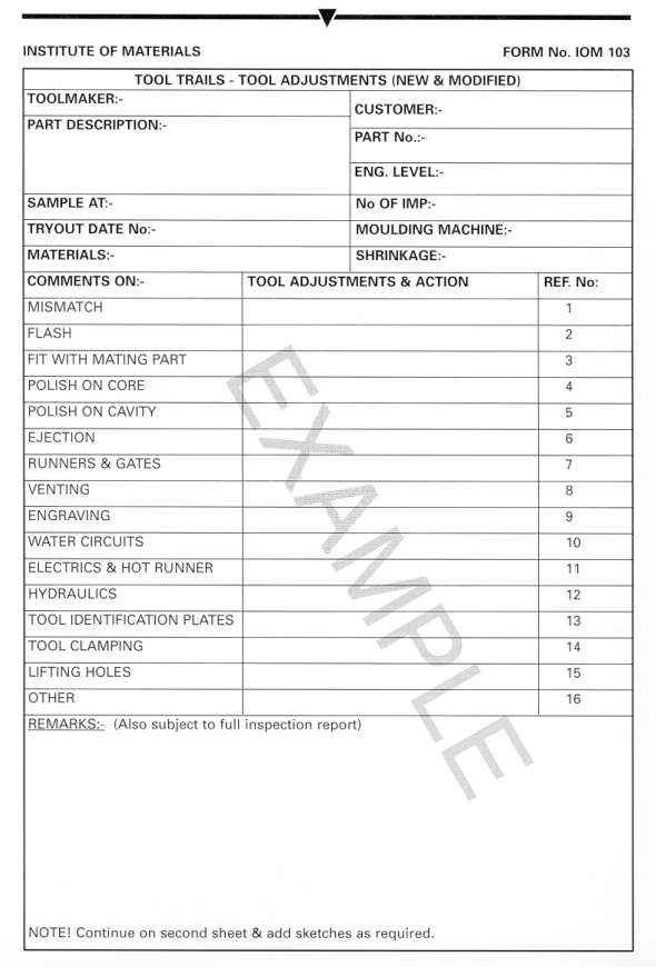 Tool Adjustments Form